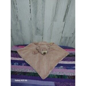 Linzy Tan Fluffy Bear Rattle Baby Beige Plush Security Blanket Lovey w Rattle